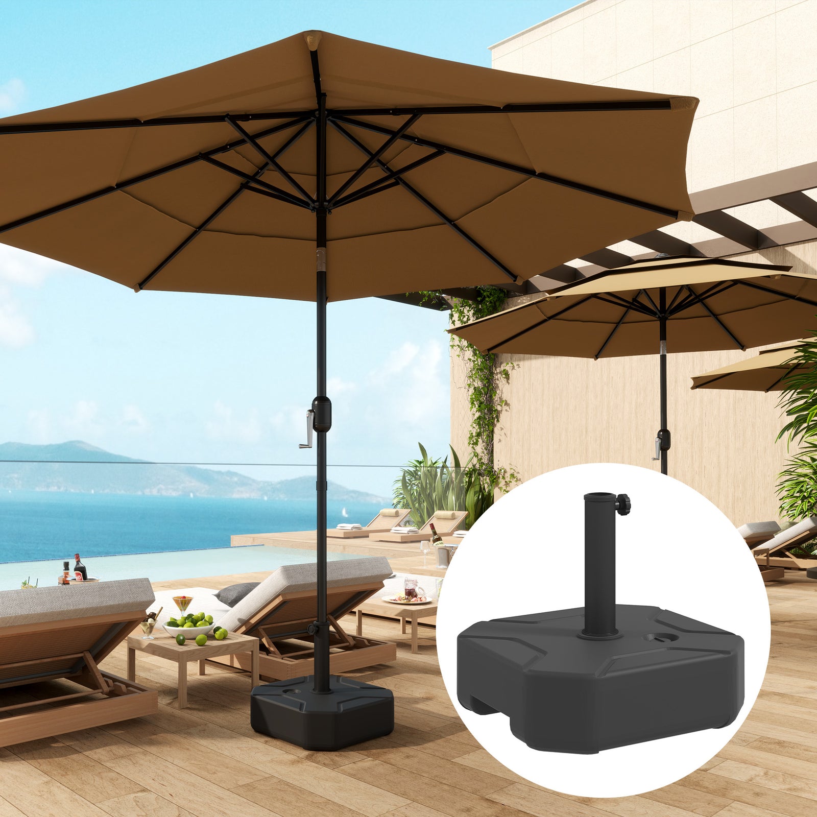 Square Garden Parasol Base, Garden Umbrella Stand Heavy Duty Parasol Base, Filled Up to 25kg with Stand or 20kg with Water for for 38, 48 mm Poles, Black
