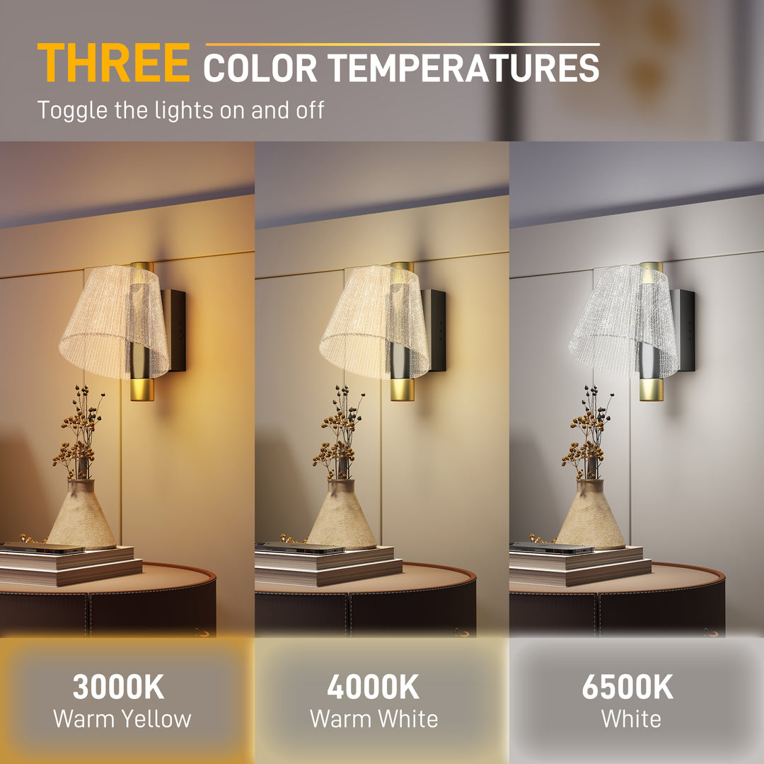 Led Wall Lamp 2 Pack, 5W Modern Indoor Starry Wall Light, Colour Temperature Adjustable 3000K/4000K/6500K, for Bedroom, Living Room, Hallway, Stairs, Black
