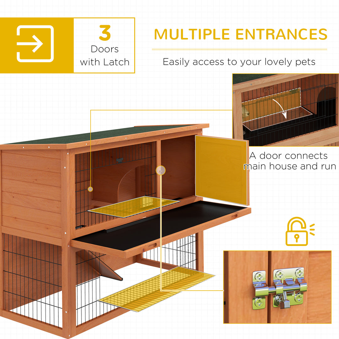 PawHut 2 Tier Antiseptic Wood Rabbit Hutch with Run Outdoor 92cm Orange | Aosom UK