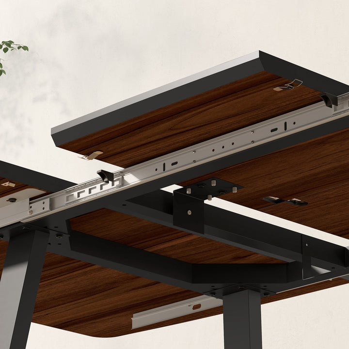 MCL Extendable Dining Table Rectangular Wood Effect Tabletop for 4-6 People with Steel Frame & Hidden Leaves for Kitchen, Dining Room, Living Room