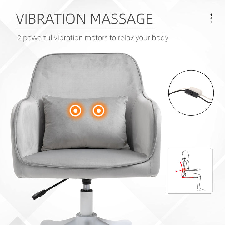 Velvet Office Chair, Desk Chair, Makeup Vanity Chair with Massage Lumbar Pillow and Rolling Wheels for Bedroom and Home, Grey