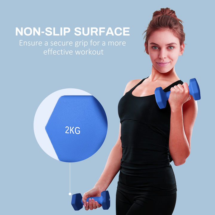 2 x 2kg Hexagonal Dumbbells Weights Set with Non-Slip Grip for Home Gym Workout, Blue