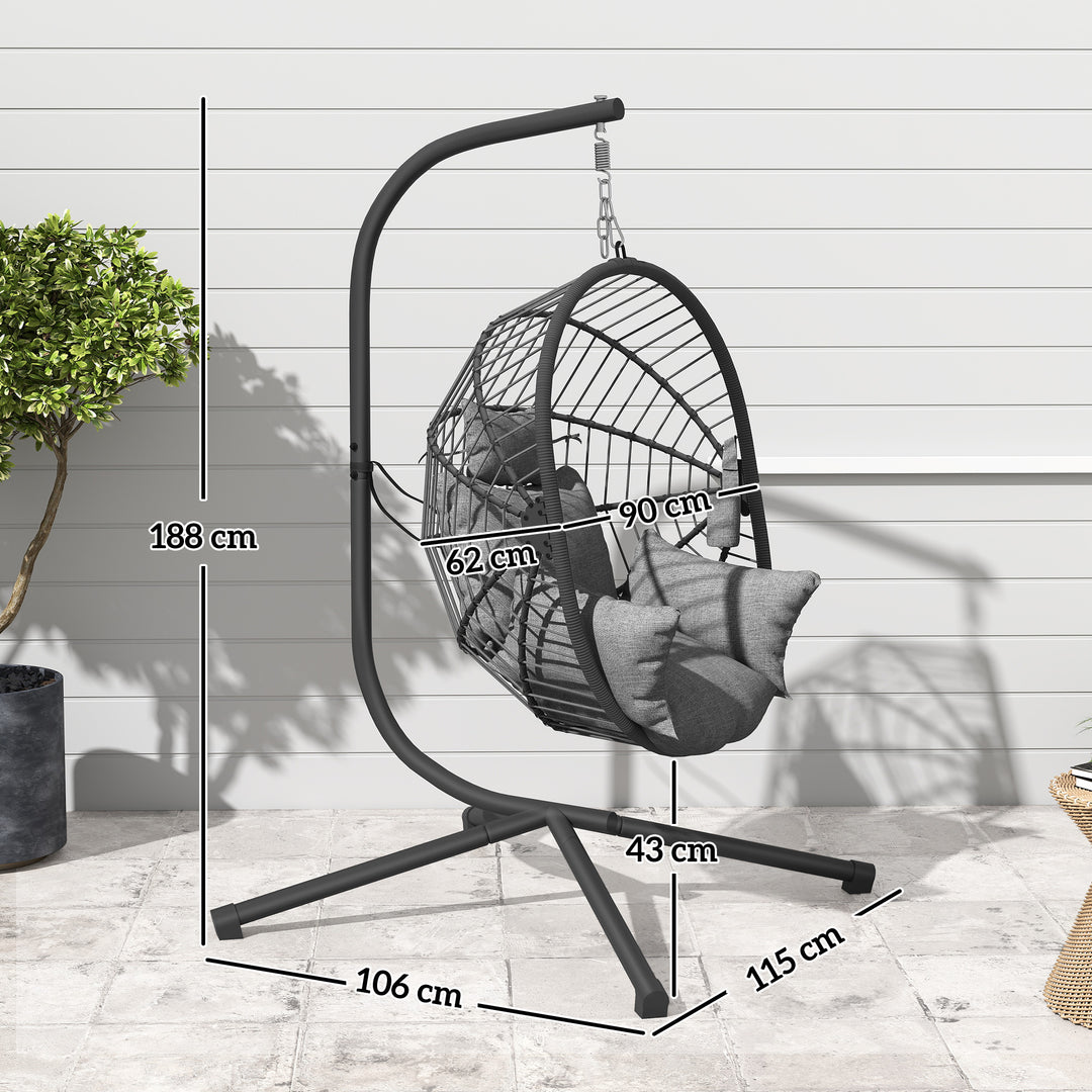 Metal Stand Hanging Egg Chair, with Full Body Padded Seat - Grey