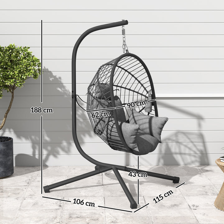 Metal Stand Hanging Egg Chair, with Full Body Padded Seat - Grey