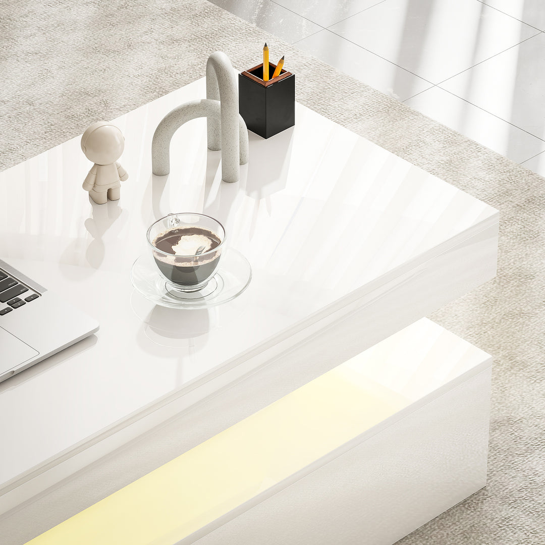 LED Coffee Table with Storage - High Gloss White