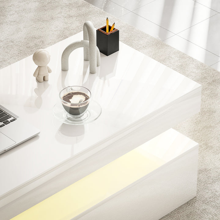 LED Coffee Table with Storage - High Gloss White