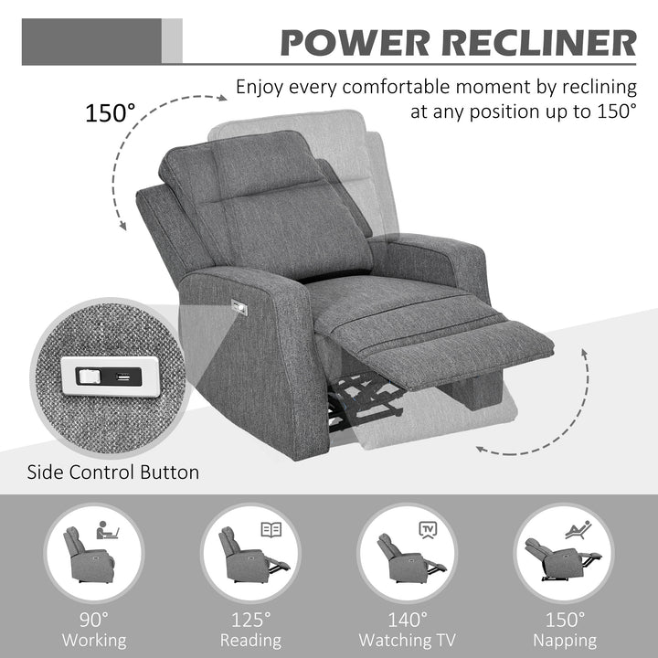 150° Electric Reclining Chair, with USB port and Footrest - Charcoal Grey