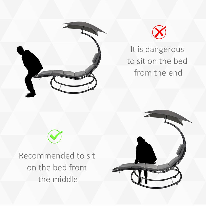 MCL Patio Rocking Chaise Lounge Rocking Bed with Canopy Cushion Headrest Pillow