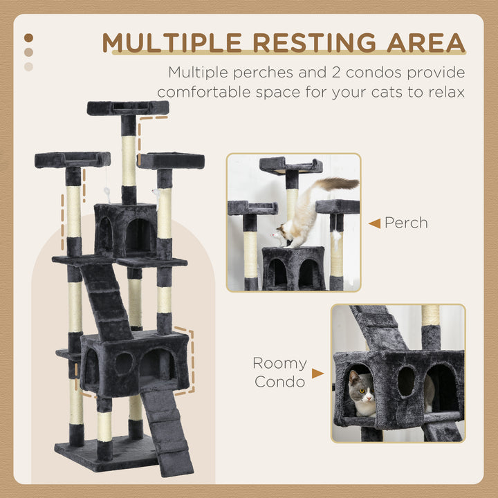 173cm Cat Tree Scratching House, Activity Play Centre, Charcoal Grey