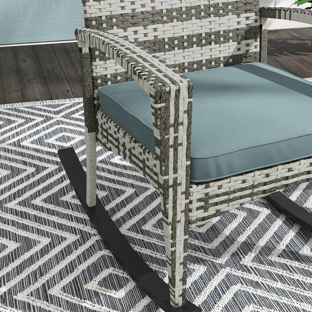 MCL PE Rattan Garden Rocking Chair, Outdoor Rocking with Cushion, 160 KG Capacity Wicker Garden Armchair Rocker with Metal Frame for Patio, Porch, Balcony, Light Grey