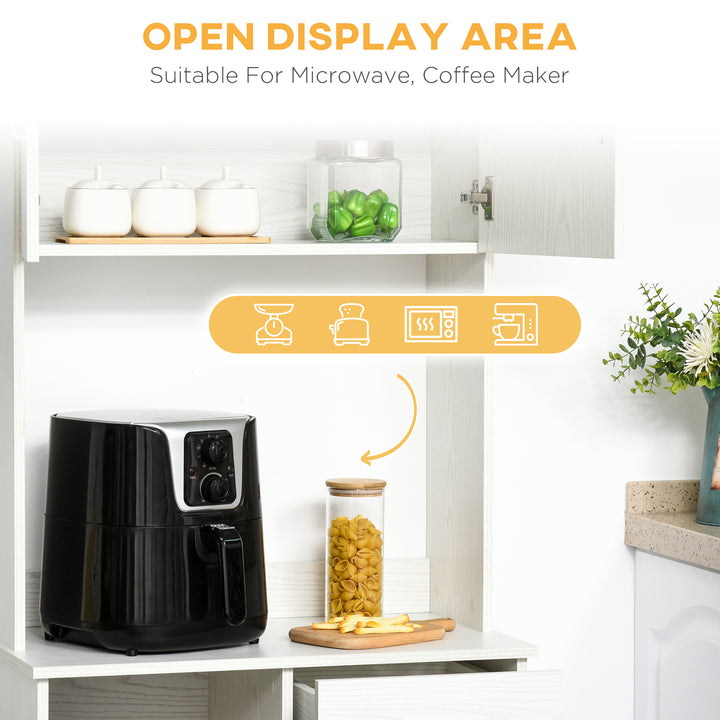 Freestanding Kitchen Cupboard, Modern Kitchen Storage Cabinet with Doors, Microwave Counter and Adjustable Shelves, White