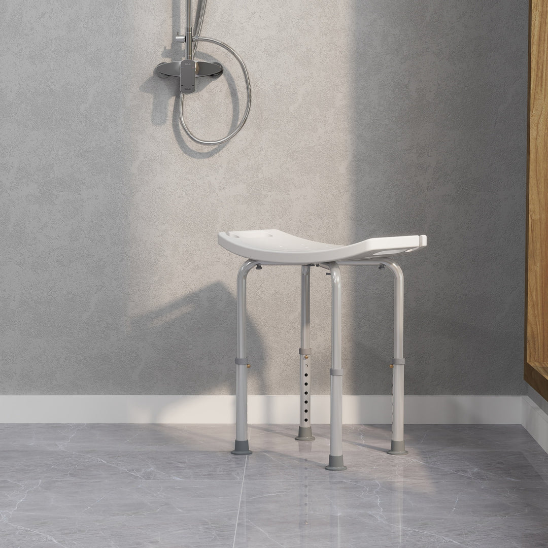 Height Adjustable Bath Stool, Aluminium Shower Stool with Non-Slip Pads for Elderly, Disabled, Seniors, Pregnant, White