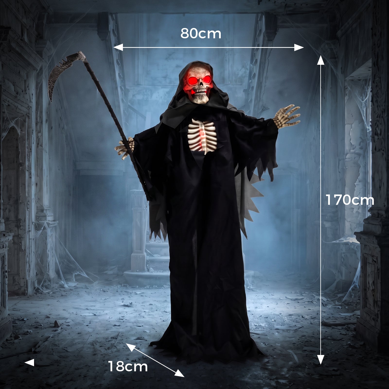 170cm Life Size Animated Grim Reaper Halloween Decoration, Scary Hallo