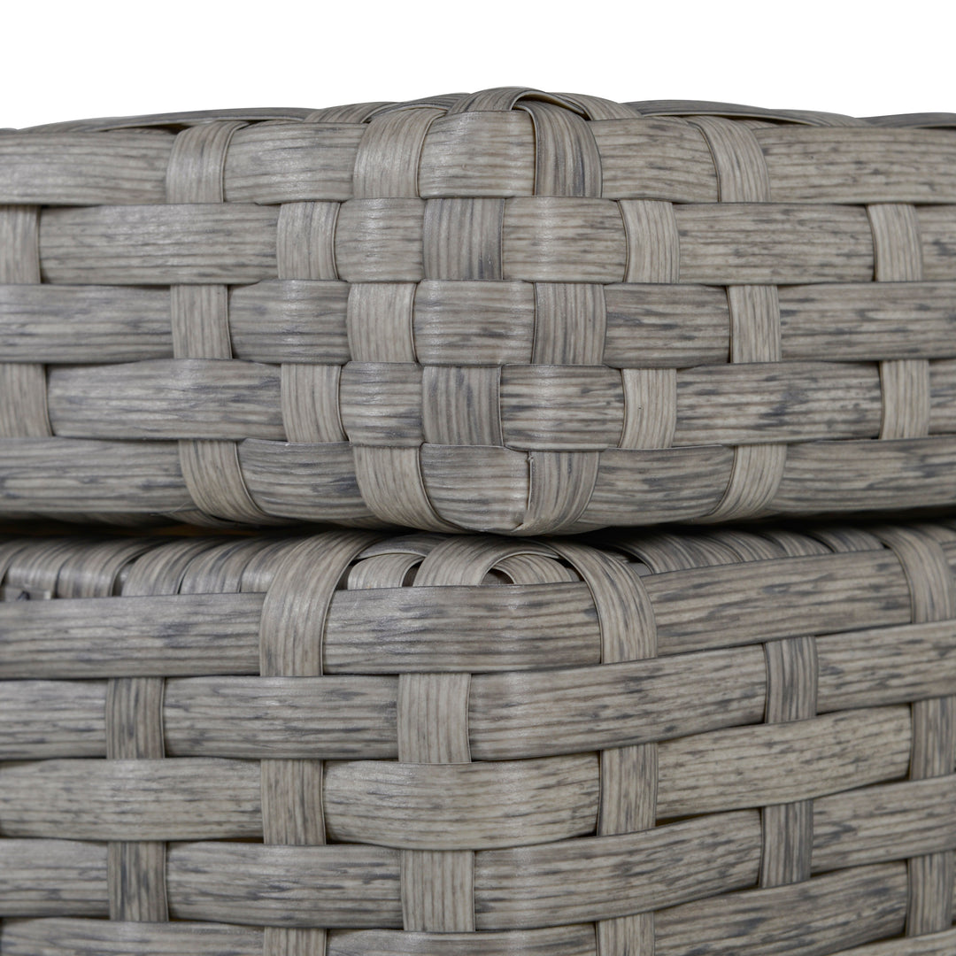 MCL 4 Pieces Rattan Garden Furniture Set, 4 Seater Garden Sofa Set with Storage Box, Loveseats and Glass Top Table, Wicker Outdoor Conservatory Furniture with Cushions for Outdoor, Patio, Grey