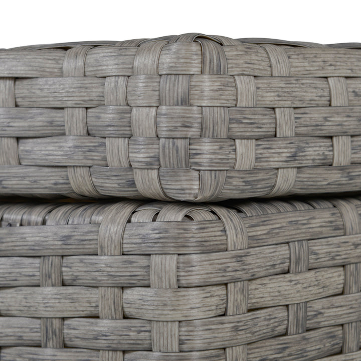 MCL 4 Pieces Rattan Garden Furniture Set, 4 Seater Garden Sofa Set with Storage Box, Loveseats and Glass Top Table, Wicker Outdoor Conservatory Furniture with Cushions for Outdoor, Patio, Grey