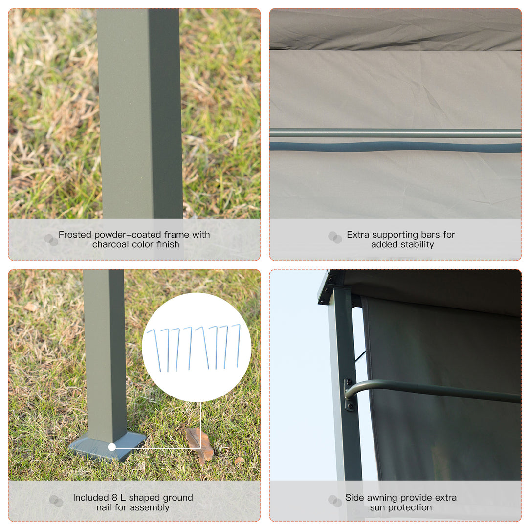 MCL 2.2 x 1.4m BBQ Shelter, Outdoor Grill Gazebo Canopy with Shelves, Hanging Hooks, and Metal Frame, for Garden Patio Backyard