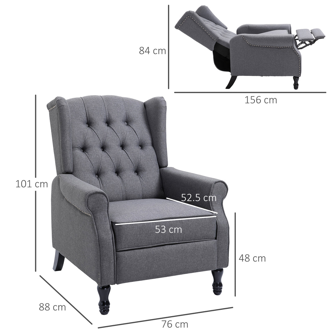 Recliner Armchair, Vintage Reclining Chair with Nail Head Trim, Wingback Chair with Button Tufted Back and Footrest, for Living Room, Grey