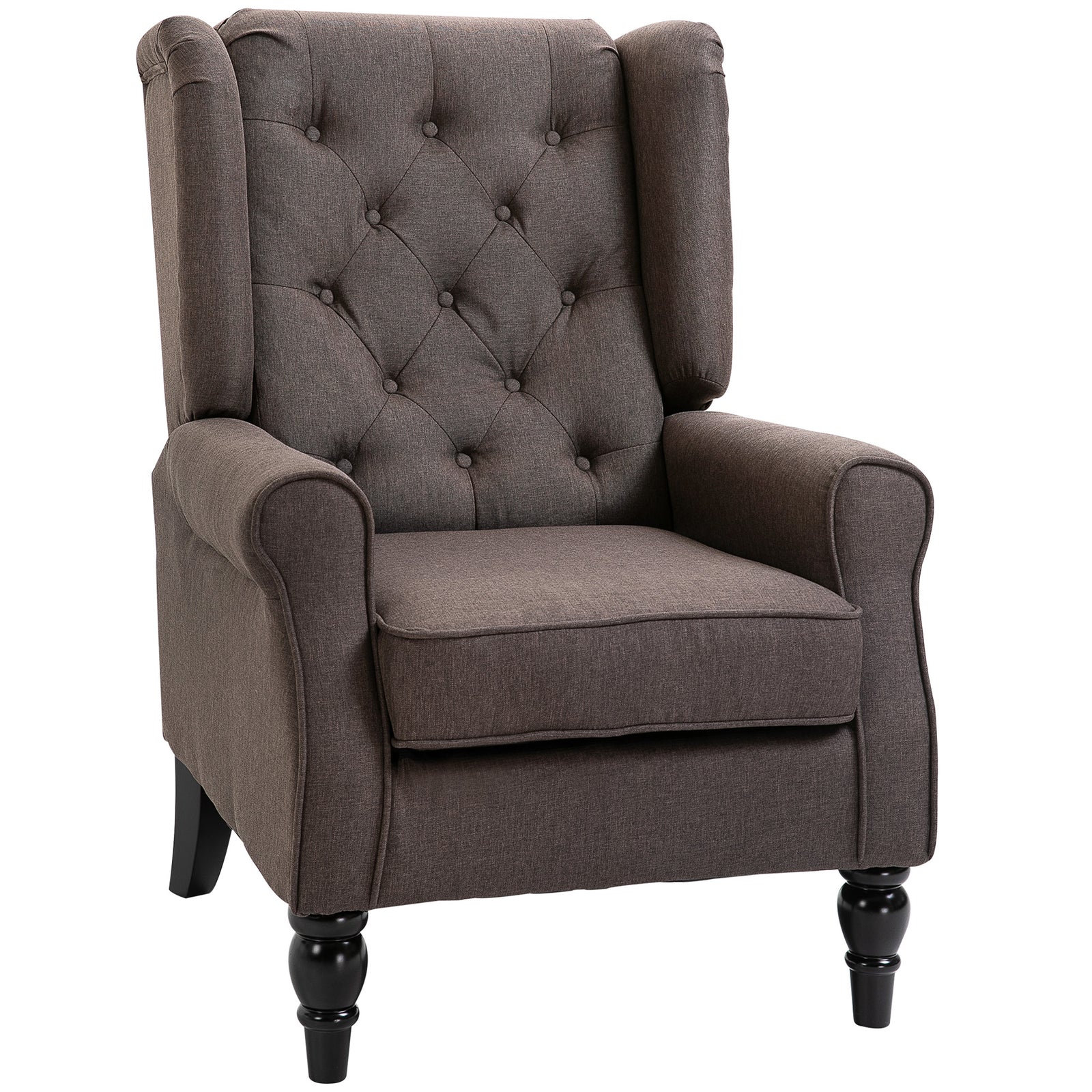 Wingback Accent Chair, Retro Upholstered Button Tufted Occasional Chair for Living Room and Bedroom, Brown