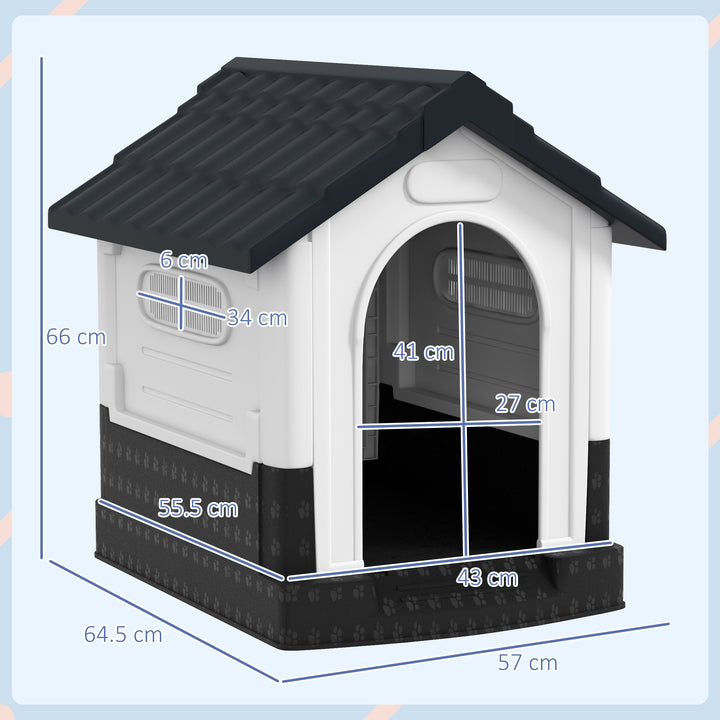 PawHut Plastic Dog Kennel with Windows, for Garden Patio, Miniature Dogs, 64.5 x 57 x 66cm - Grey | Aosom UK