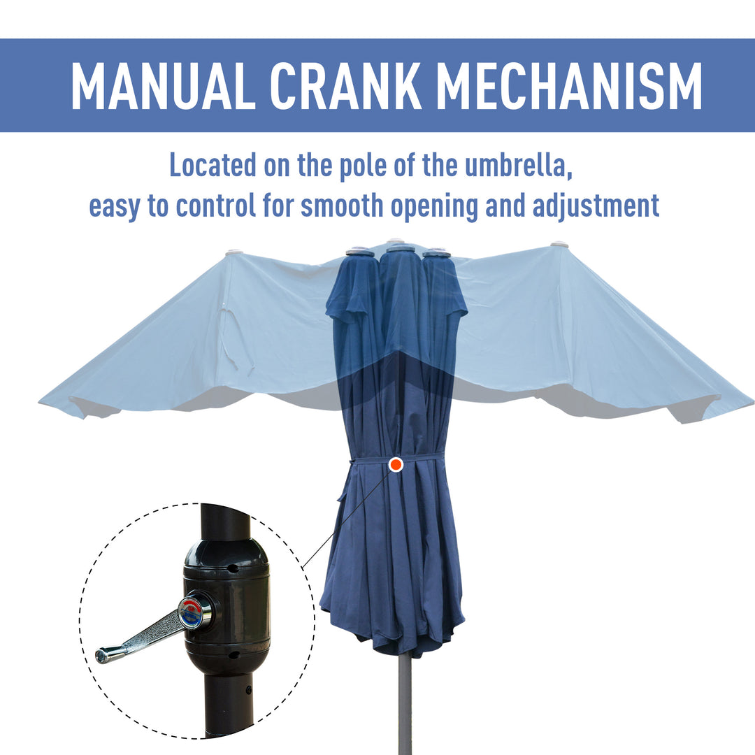 4.6M Sun Umbrella Canopy Double-sided Crank Sun Shade w/ Cross Base Dark Blue