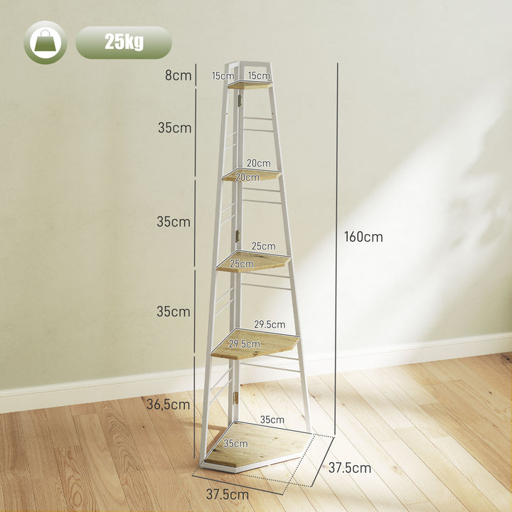 Five-Tier Corner Shelf - White/Wood-Effect
