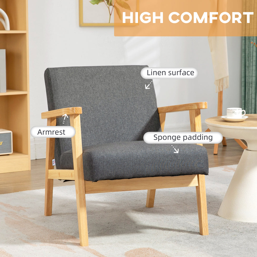 Set of 2 Accent Armchair, Living Room Chair, Wooden Upholstered Single Lounge Chair with Rubber Wood Legs and Padded Seat , Leisure Sofa Chair for Bedroom Office, Dark Grey