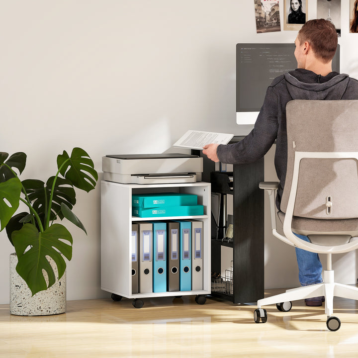 2-Tier Printer Stand with Storage, Under Desk Printer Cart on Wheels, 