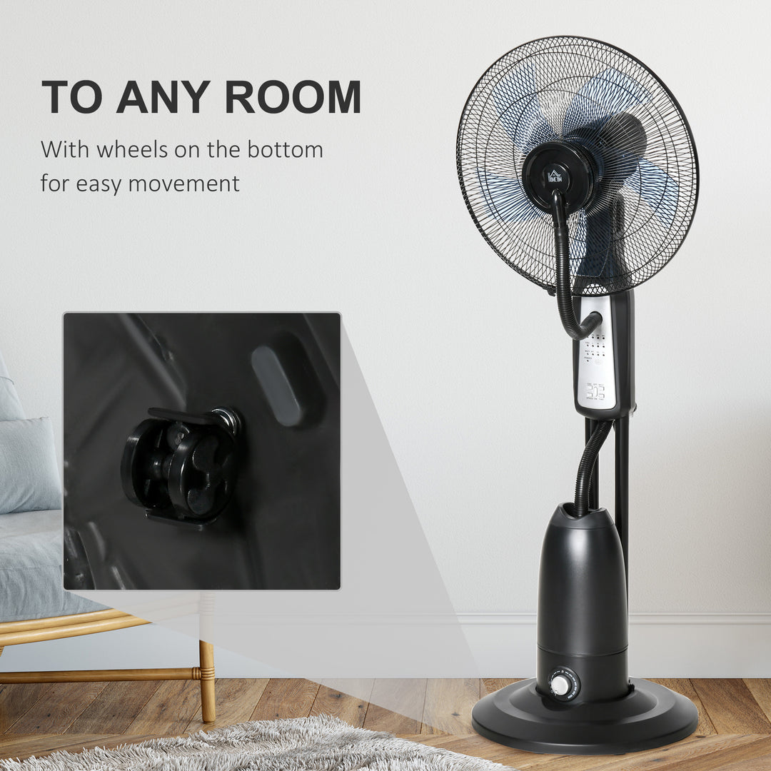 18" Pedestal Fan with Water Mist Spray, Humidifying Misting Fan, Standing Fan with 3 Speeds, 2.8L Water Tank, Timer and Remote, Black