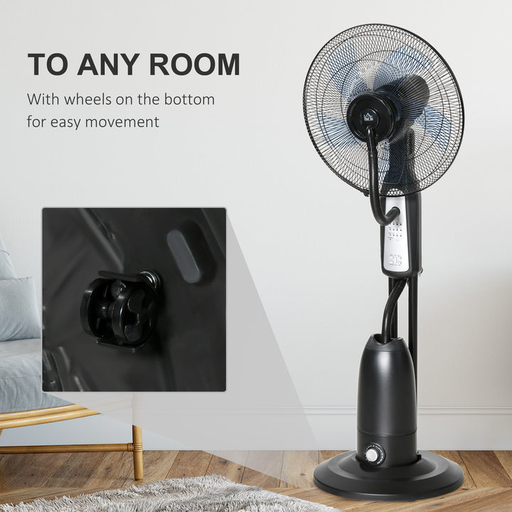 18" Pedestal Fan with Water Mist Spray, Humidifying Misting Fan, Standing Fan with 3 Speeds, 2.8L Water Tank, Timer and Remote, Black
