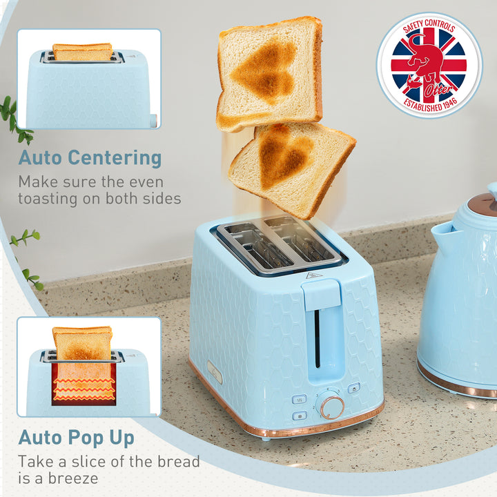 1.7L 3000W Fast Boil Kettle & 2 Slice Toaster Set, Kettle and Toaster Set with Auto Shut Off, Browning Controls, Light Blue