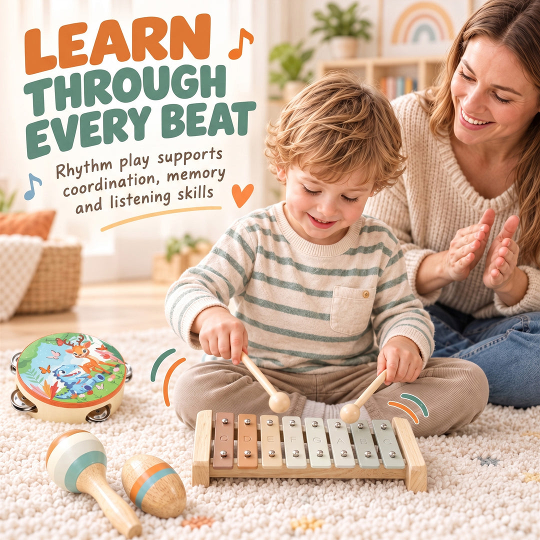 Kids Drum Kit, 14 Pieces Wooden Kids Musical Instruments Set with - view 5