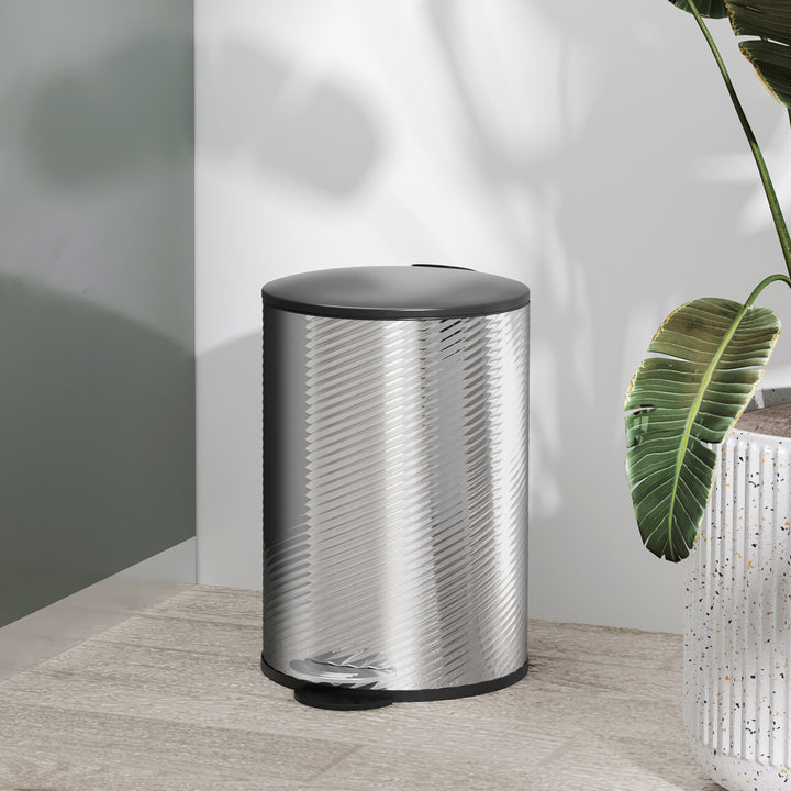 HOMCOM 20 Litre Kitchen Bin, Stainless Steel Pedal Bin with Soft-Close Lid, Fingerprint Proof Cylindrical Rubbish Bin w/ Foot Pedal | Aosom UK