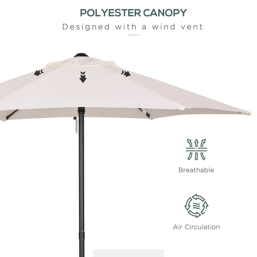 2m Garden Parasol Umbrella, Outdoor Sun Shade with 6 Sturdy Ribs for Balcony, Bench, Garden, Cream White