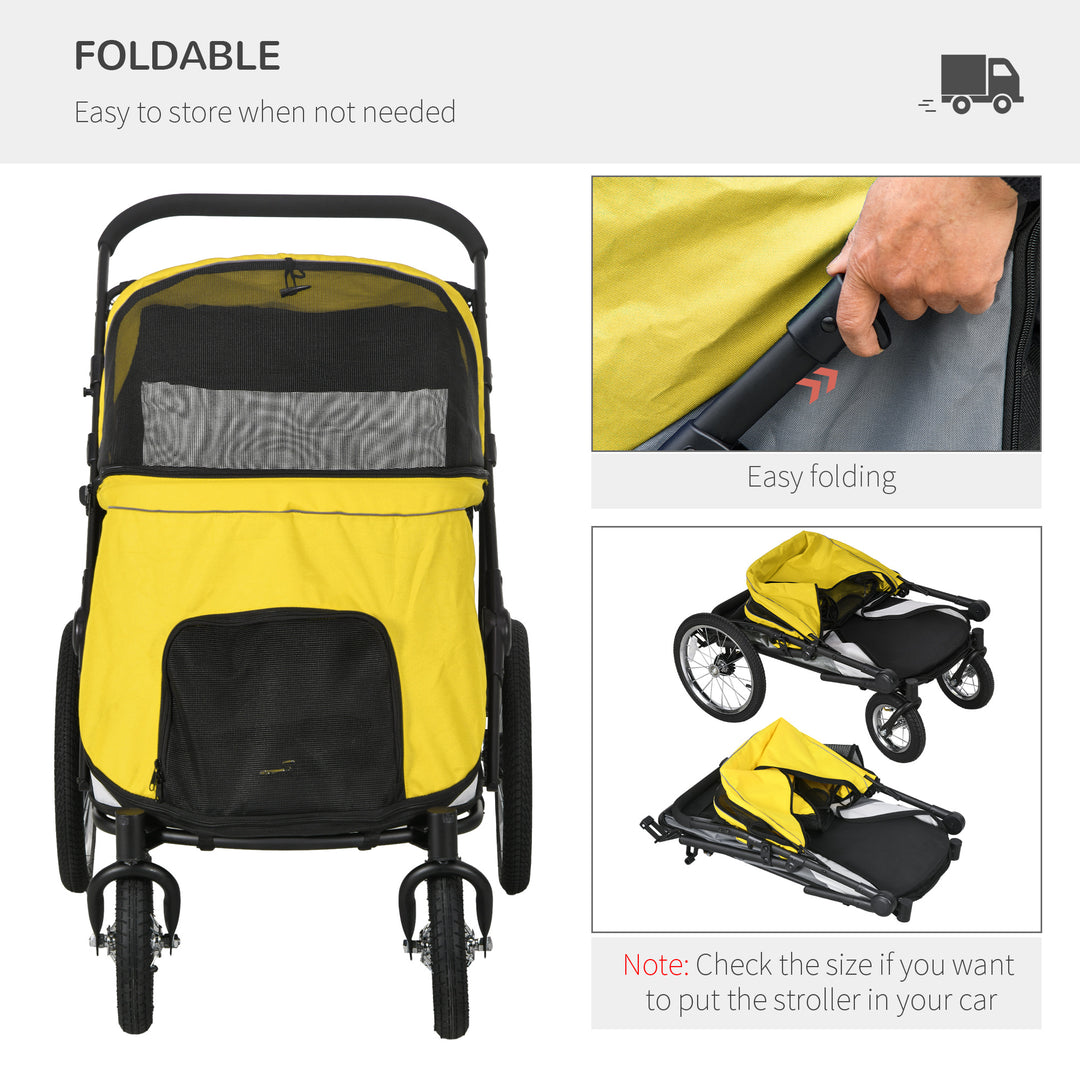 Foldable Pet Stroller, with Washable Cushion, Storage Bags, Safety Leash, for Medium, Large Dogs, Cats - Yellow