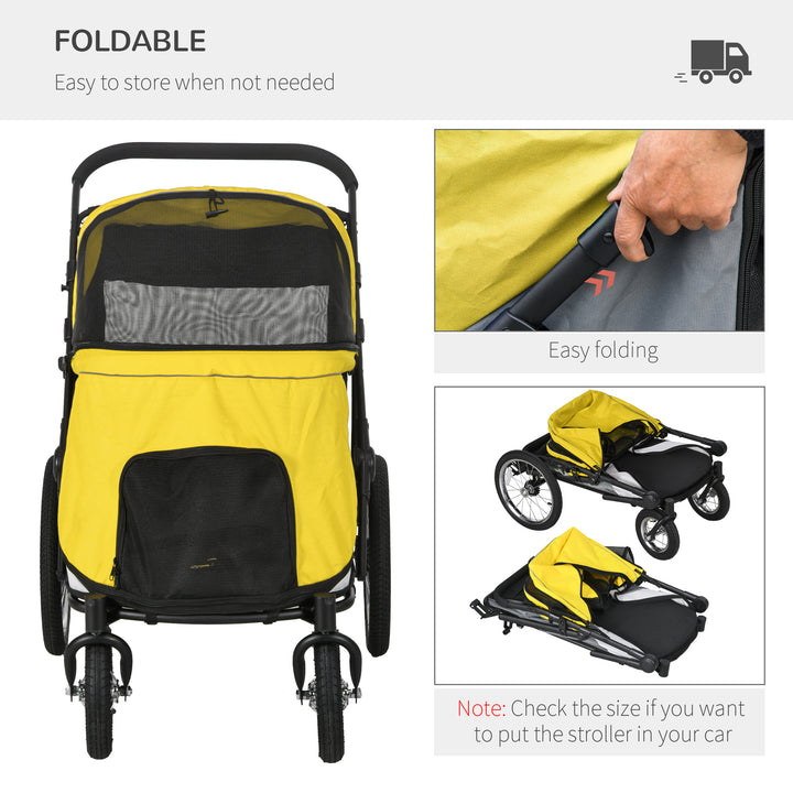 Foldable Pet Stroller, with Washable Cushion, Storage Bags, Safety Leash, for Medium, Large Dogs, Cats - Yellow