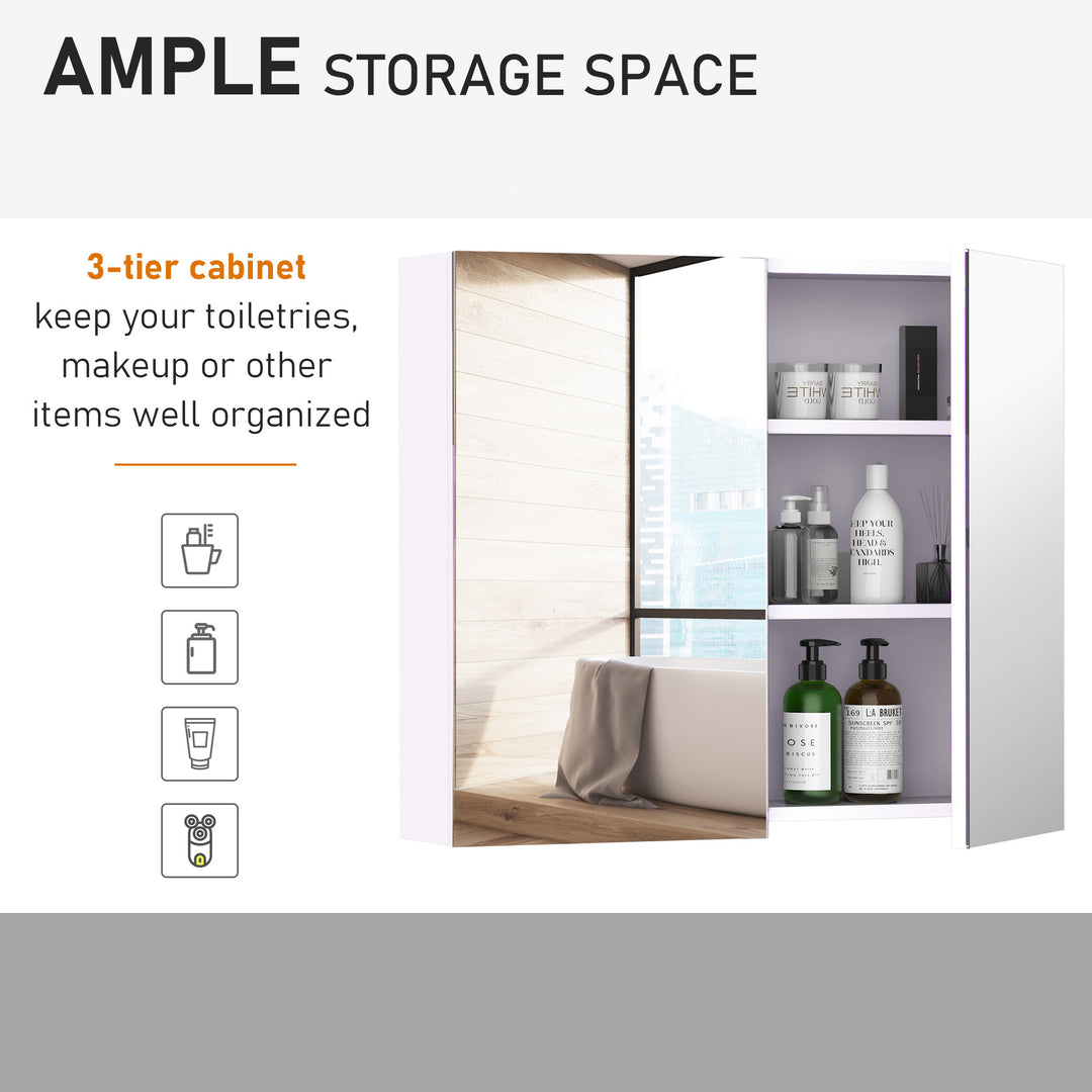 Mirror Cabinet, Wall Mount Bathroom Storage Cabinet with Adjustable Shelf, Double Door Cupboard, 70 x 15 x 60 cm, White