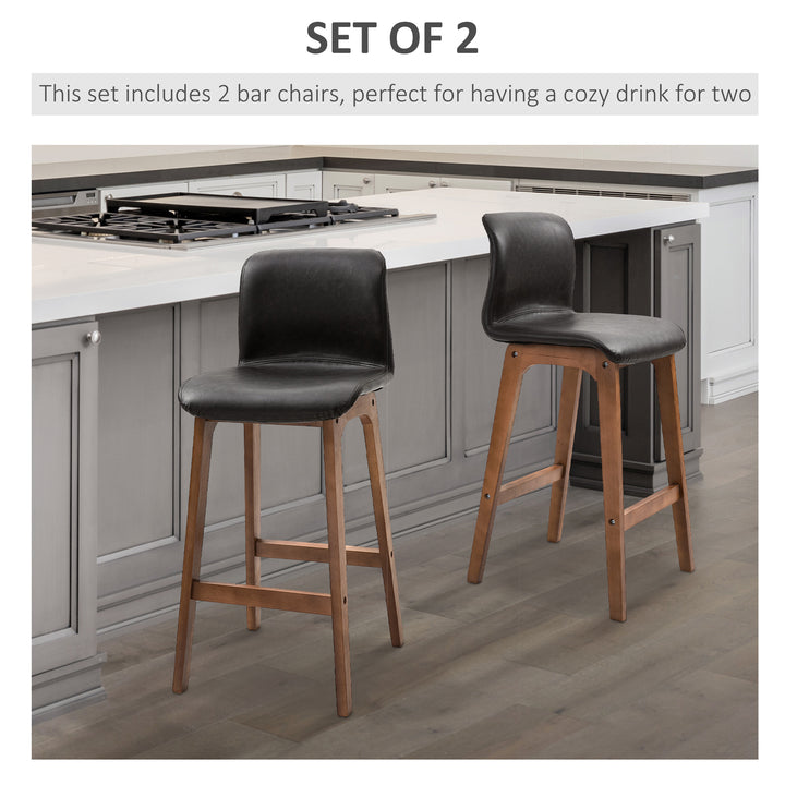 HOMCOM Bar Chair, Modern Bar Stools Set of 2, PU Leather Upholstered Bar Chairs with Wooden Frame, Footrest for Home Bar, Dining Room | Aosom UK