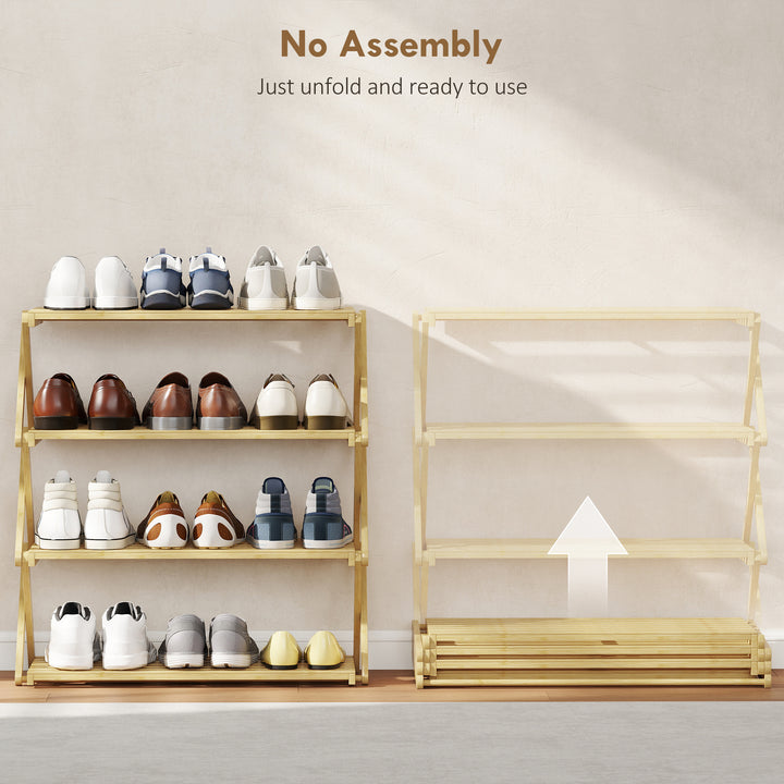 MCL 4-Tier Bamboo Shoe Rack, No Assembly - Natural
