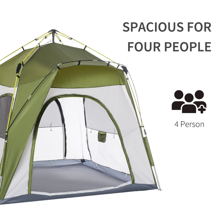 Outsunny 4 Person Automatic Camping Tent, Outdoor Pop Up Tent, Portable Backpacking Dome Shelter, Green | Aosom UK