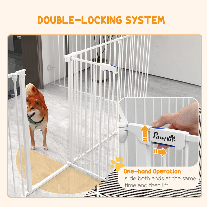 PawHut 2-In-1 Multifunctional Dog Pen and Safety Pet Gate, 8 Panel Dog Playpen w/ Double-locking Door, Foldable Dog Barrier for Medium Dogs