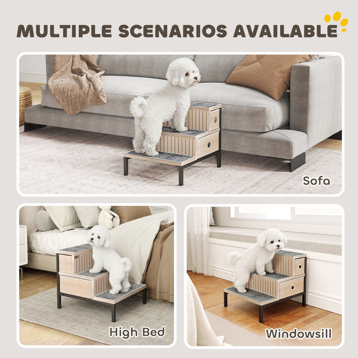 MCL Dog Stairs with Storage, Non-Slip Cover, Pet Steps for Small Dogs & Older Cats, for Sofa, High Bed, Oak Tone