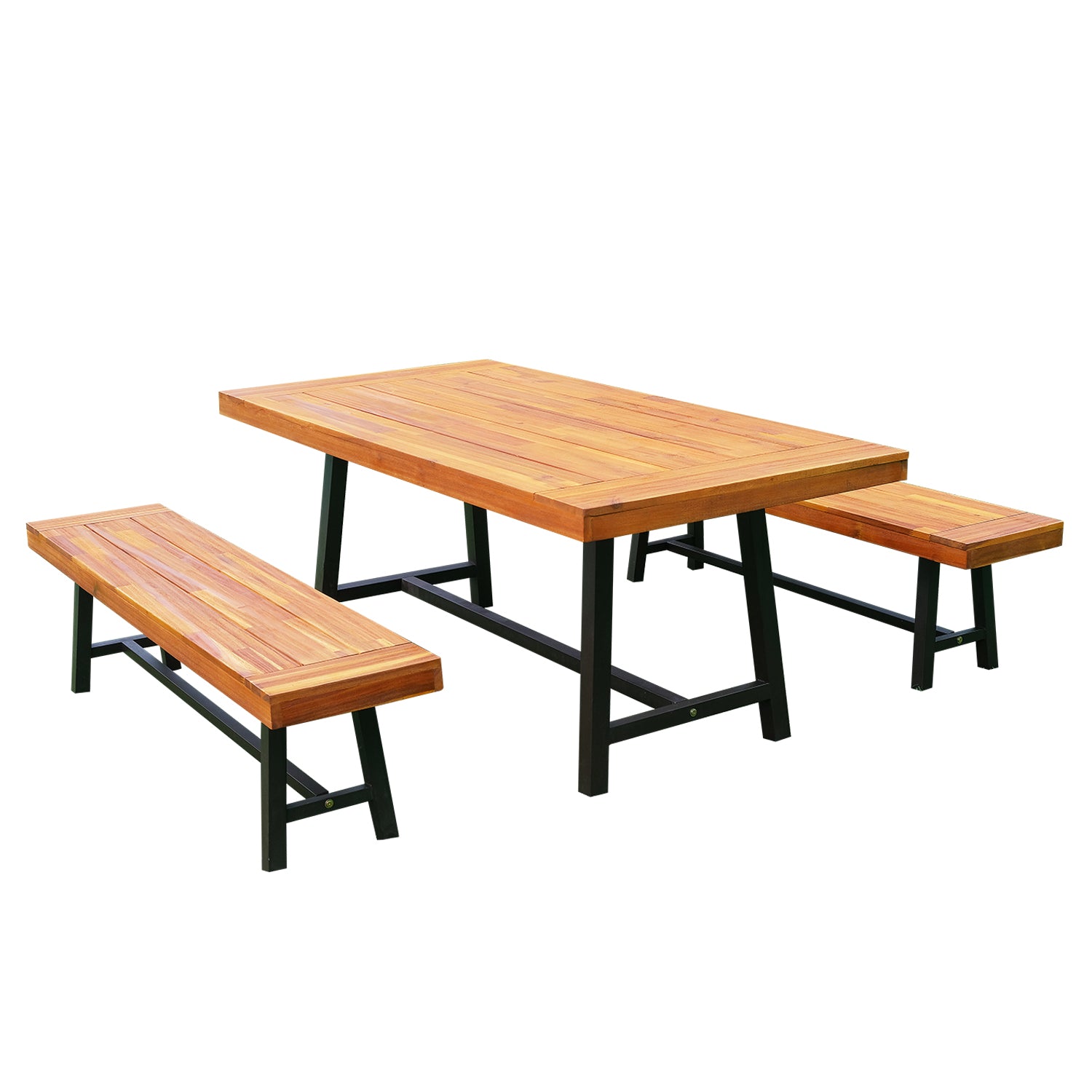 Garden 3 Pieces Acacia Wood Picnic Table and 2 Benches Set Dining Trestle Beer Table Patio Outdoor Indoor Furniture