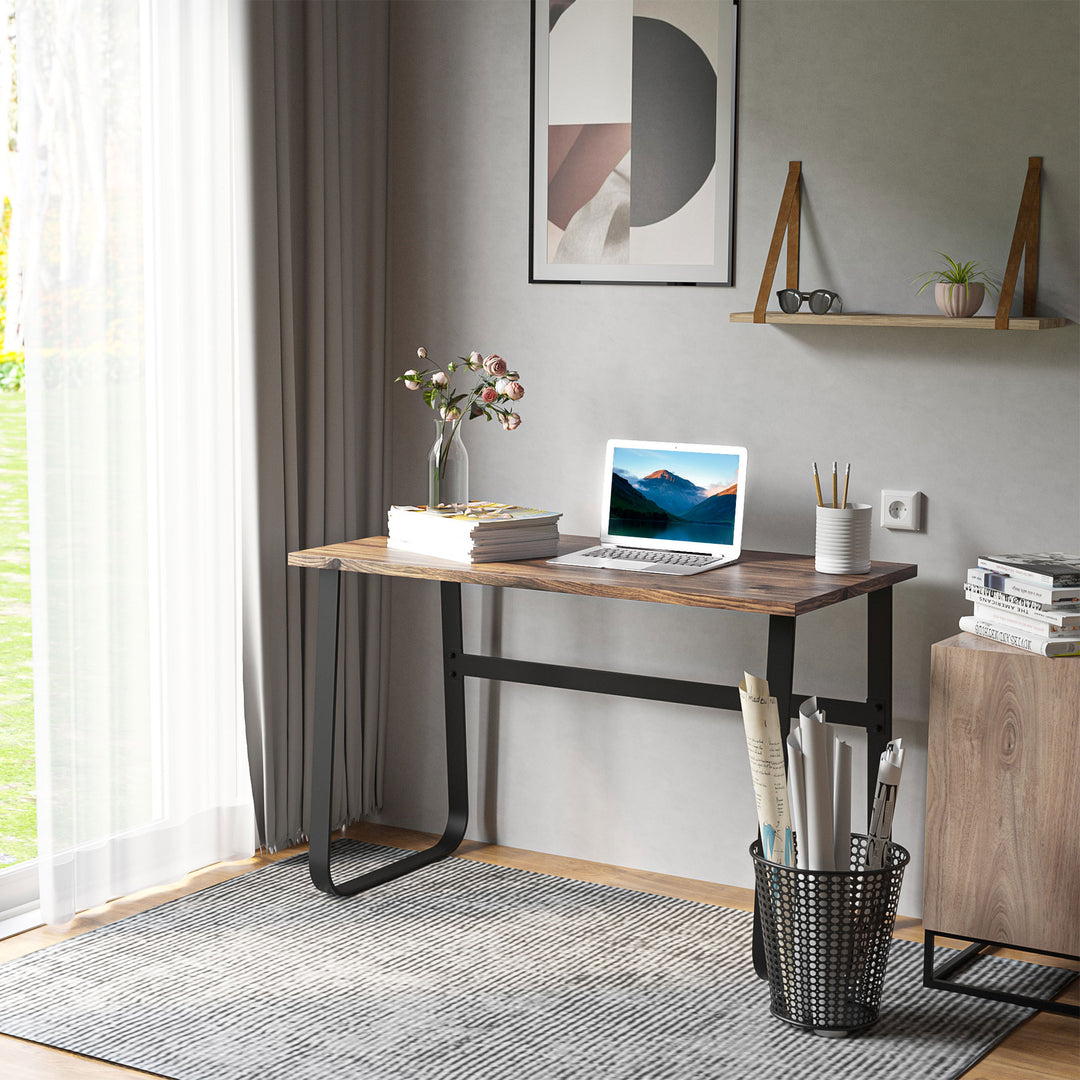 Computer Table, Writing Desk with Steel Frame and Wood Top, Industrial Home Study Table, 115 x 58 x 74.5cm, Rustic Brown and Black