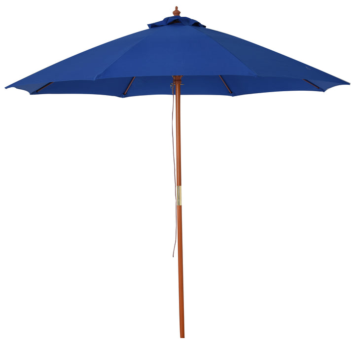 Outsunny Waterproof 2.5m Wood Garden Parasol Sun Shade Patio Outdoor Market Umbrella Canopy with Top Vent, Blue | Aosom UK