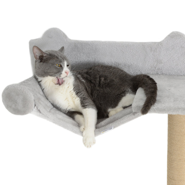4-Piece Cat Shelves w/ Scratching Post, Steps, Jumping Platform, Ladder, Toy Balls, for Indoor Cats, Light Grey