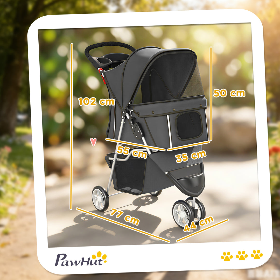 Dog Stroller, 3 Wheels Foldable Pet Stroller with Adjustable Canopy, S