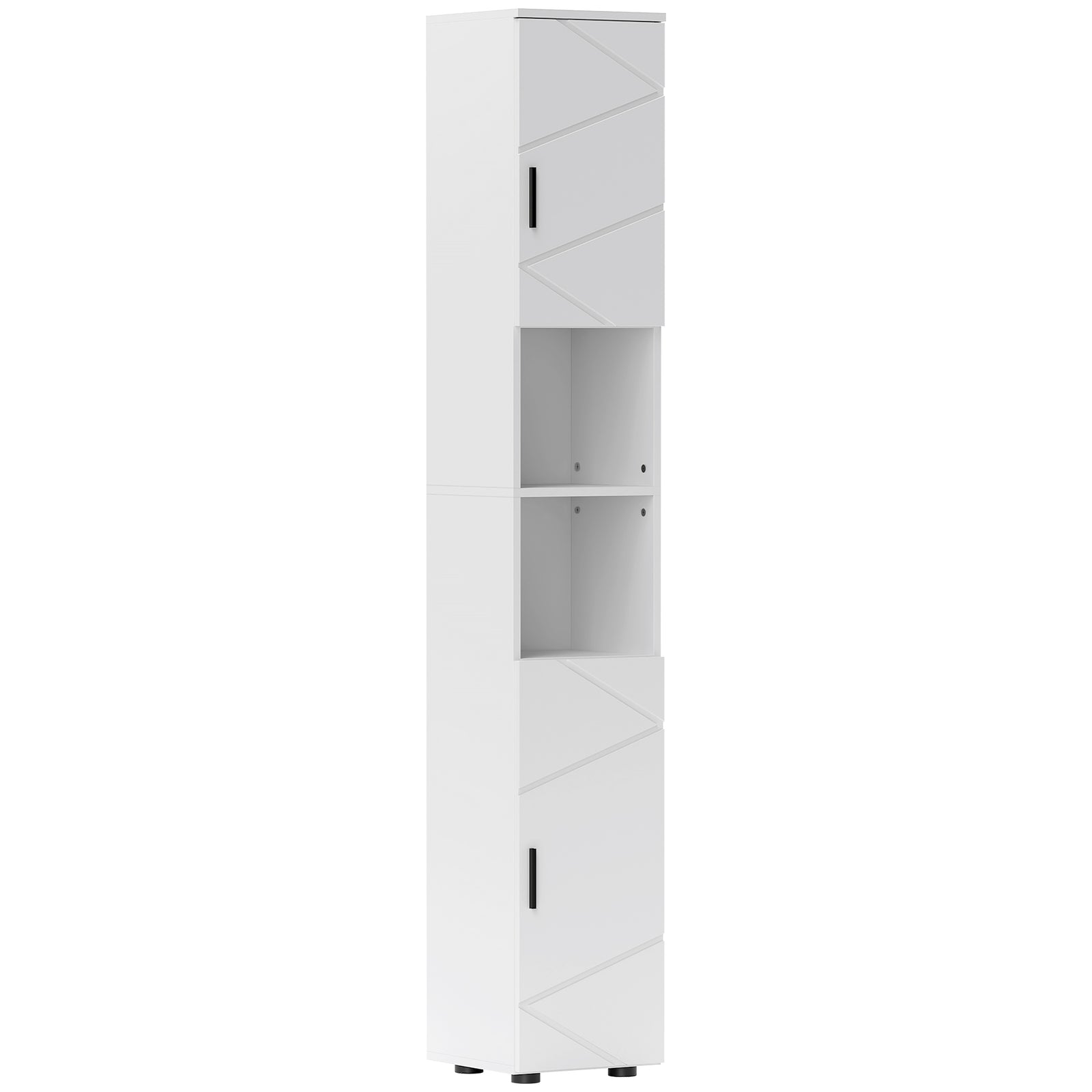 Line Embossed Tall Bathroom Storage Cabinet - White