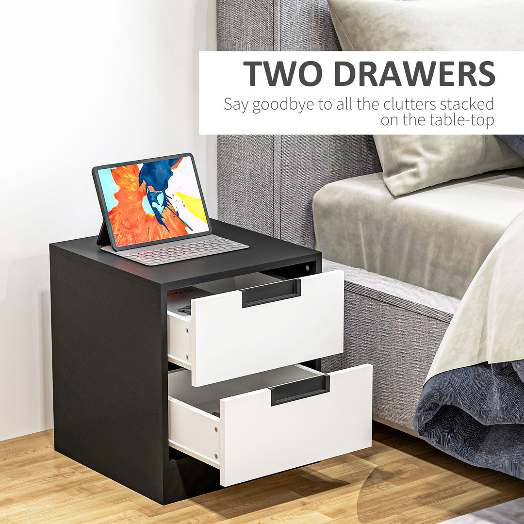 Bedroom Furniture Set, Wardrobe with Hanging Rod, 4 Drawer Chest of Drawers, 2 Bedside Tables with Storage, White and Black