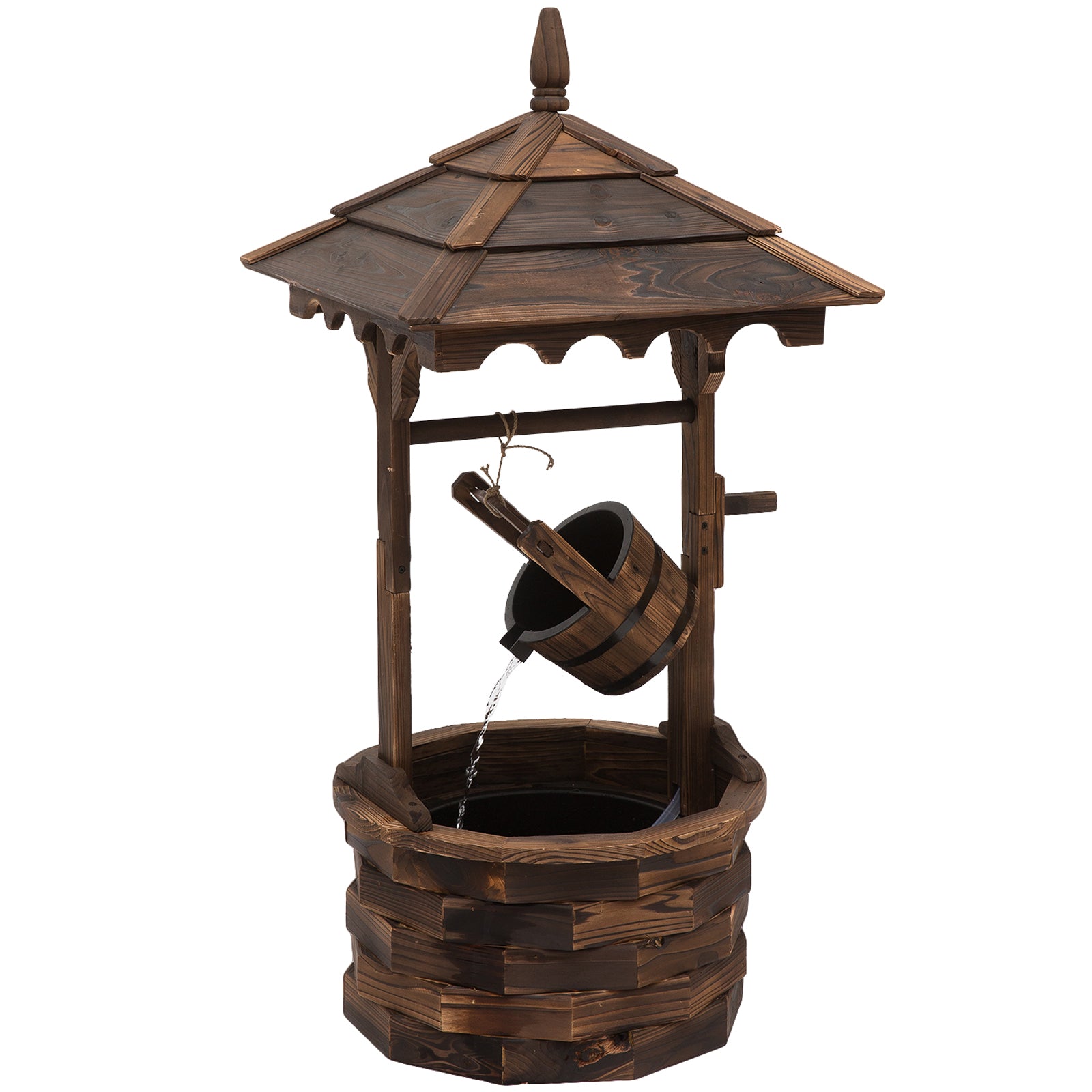 Wooden Garden Wishing Well Fountain Barrel Waterfall Rustic Wood with Pump Garden Décor Ornament