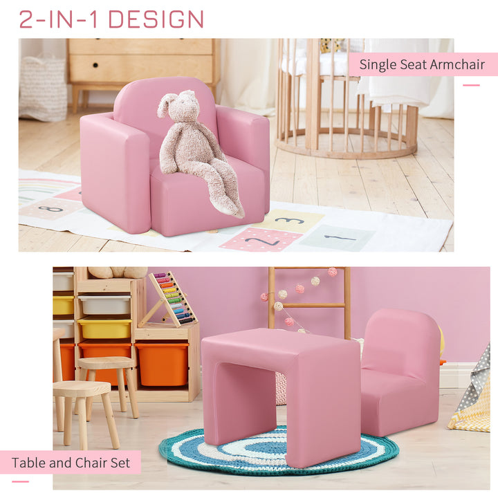 HOMCOM 2 In 1 Toddler Sofa Chair, 48 x 44 x 41 cm, for Game Relax Playroom, Pink | Aosom UK